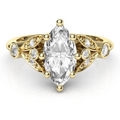 Victorian style Marquise engagement ring, Low or High Profile 