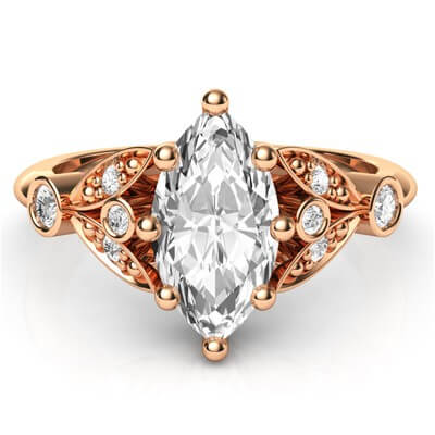 Victorian style Marquise engagement ring, Low or High Profile 