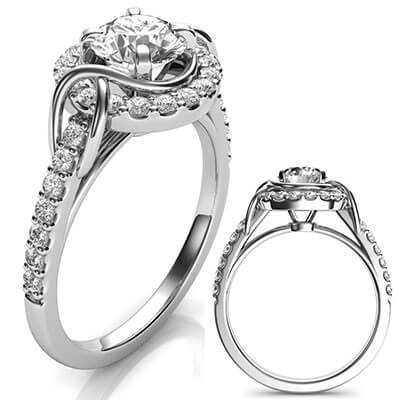 Contemporary Halo head diamonds engagement ring