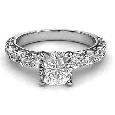 3/4 carat 4 prongs side diamonds engagement ring