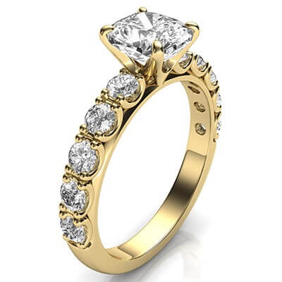 3/4 carat 4 prongs side diamonds engagement ring