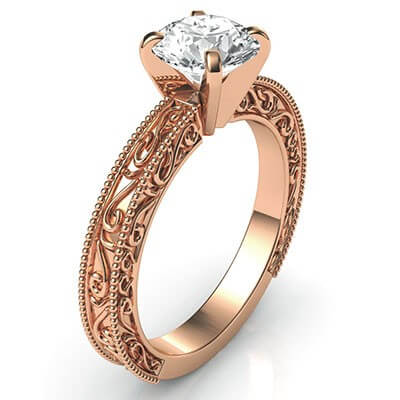 Filigree Designers model prongs head Solitaire engagement ring