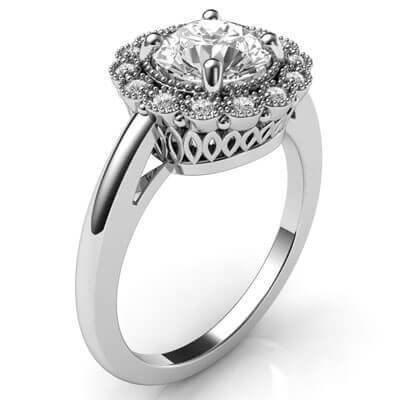 Vintage style Halo head diamonds engagement ring