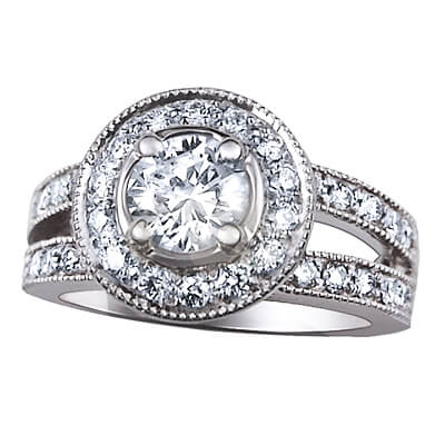 Engagement ring settings, split band with diamonds