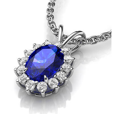 Cluster pendant with 0.90 carat Oval Sapphire 