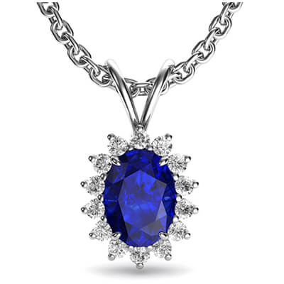 Cluster pendant with 0.90 carat Oval Sapphire 