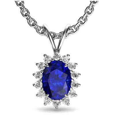 Cluster pendant with 0.90 carat Oval Sapphire 