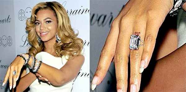 Beyoncé’s and her Dazzling huge solitaire emerald shape diamond ring with split bands