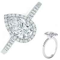 Pear shape diamond halo engagement ring