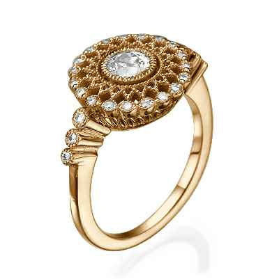 Rose gold vintage halo engagement ring