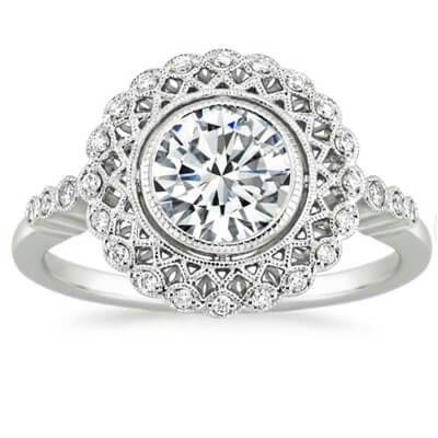 Art deco Halo designers Engagement ring