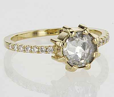 Anillo de compromiso único en su tipo con diamante natural talla rosa de 0,88 quilates. ¡El precio incluye el 0,88!