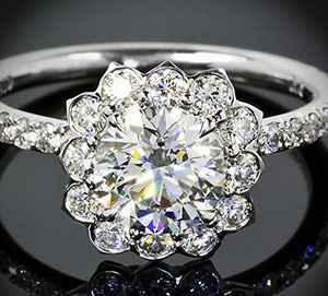 Cushion shape Halo engagement ring pave set