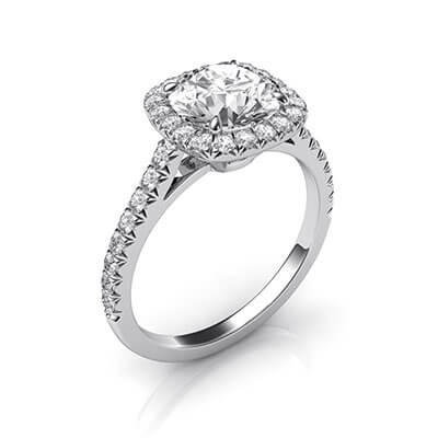 Delicate Cushion diamond halo for Rounds engagement ring