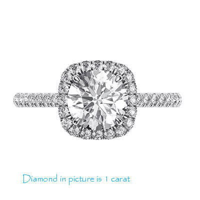 Delicate Cushion diamond halo for Rounds engagement ring