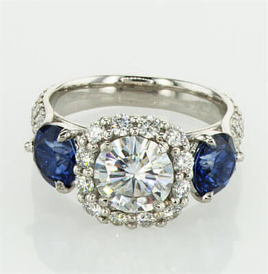 Unique engagement ring for larger centers, 0.90 sides, 1.50 Sapphire