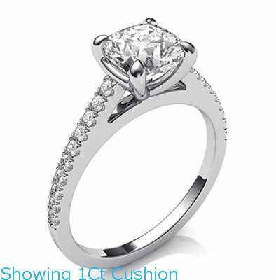 Delicate engagement ring for Cushions and Princess, with side diamonds