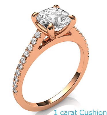 Delicate engagement ring for Cushions and Princess, with side diamonds