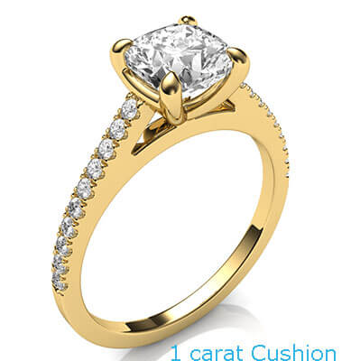 Delicado anillo de compromiso para cojines y princesa, con diamantes laterales