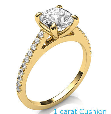 Delicate engagement ring for Cushions and Princess, with side diamonds