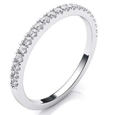 Delicado anillo de boda, mitad de diamantes, ancho 1.50 mm