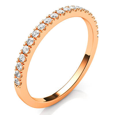 Delicado anillo de boda, mitad de diamantes, ancho 1.50 mm