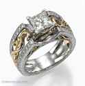 Vintage Art Deco engagement ring with leaf motif in yellow gold in the center