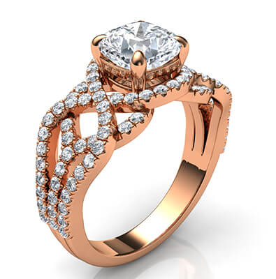 Swirl eternity Halo Low/High profile engagement ring, 0.46 carat side natural diamonds