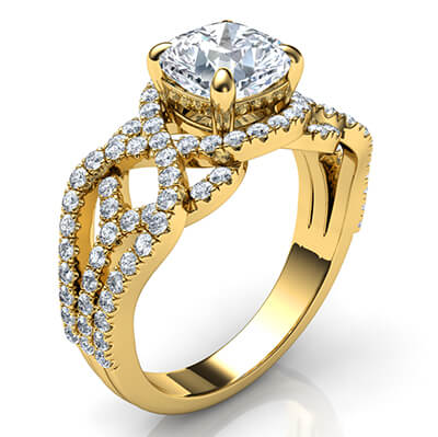 Swirl eternity Halo Low/High profile engagement ring, 0.46 carat side natural diamonds