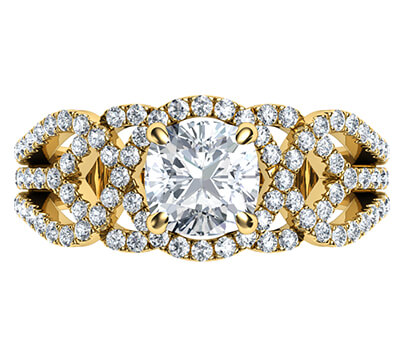 Swirl eternity Halo Low/High profile engagement ring, 0.46 carat side natural diamonds