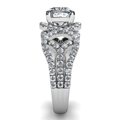 Swirl eternity Halo Low/High profile engagement ring, 0.46 carat side natural diamonds