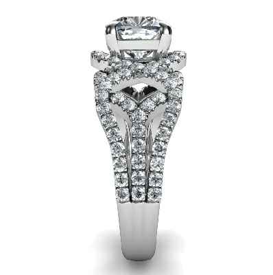 Swirl eternity Halo Low/High profile engagement ring, 0.46 carat side natural diamonds