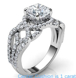 Foto Swirl eternity Halo Low/High profile engagement ring, 0.46 carat side natural diamonds de