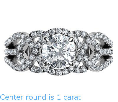 Swirl eternity Halo Low/High profile engagement ring, 0.46 carat side natural diamonds