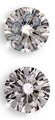 clarity enhanced diamonds, on top is before enhancement, on bottom after enhancement they are invisible