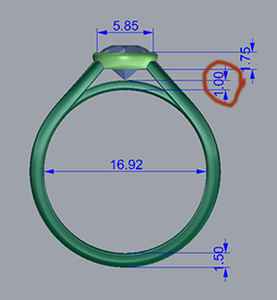 Bezel set side view diagram of low profile