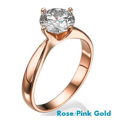 Anillo de compromiso de oro rosa de princesa y rondas de este a oeste