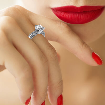 Filigree Designers model prongs head Rose Gold engagement ring