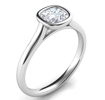 Delicate Low Profile bezel engagement ring for Cushions-Julia