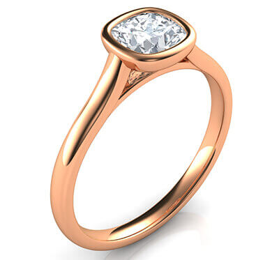 Delicate Low Profile bezel engagement ring for Cushions-Julia