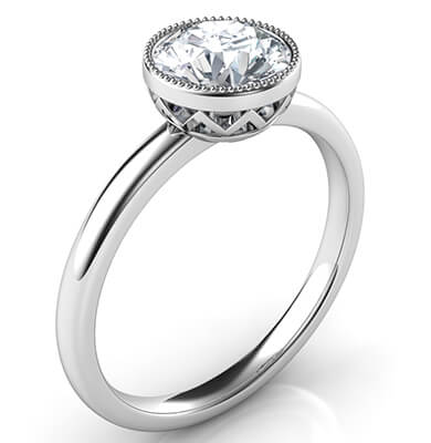 Delicate Low Profile decorated bezel engagement ring for rounds- Whitney