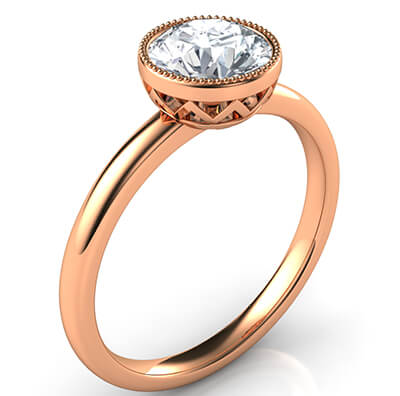 Delicate Low Profile decorated bezel engagement ring for rounds- Whitney