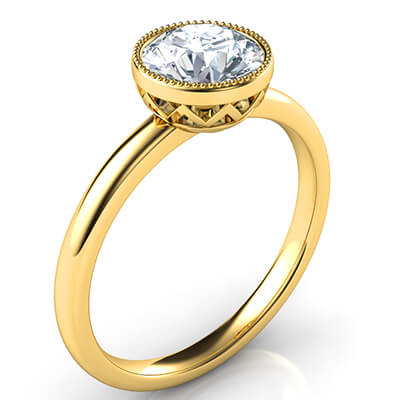 Delicate Low Profile decorated bezel engagement ring for rounds- Whitney