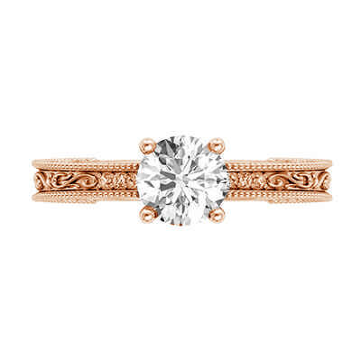 Engagement ring with side diamonds, filigree designs model, basket head