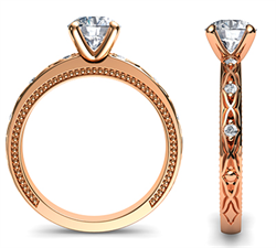 Picture of Kimberly-Rose Gold leaf motif vintage style engagement ring with side diamonds