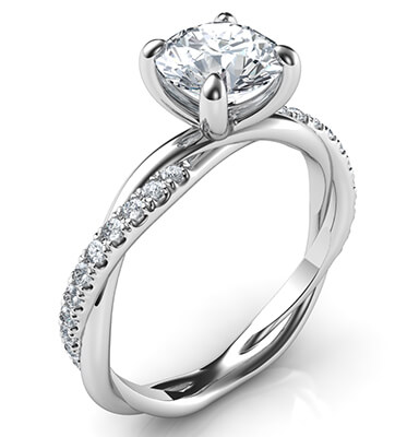 Cristal - el anillo de compromiso de la cuerda con diamantes laterales, para todas las formas