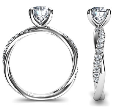 Cristal - el anillo de compromiso de la cuerda con diamantes laterales, para todas las formas