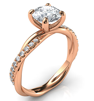 Crystal- Rose gold rope engagement ring with side diamonds, for all shapes