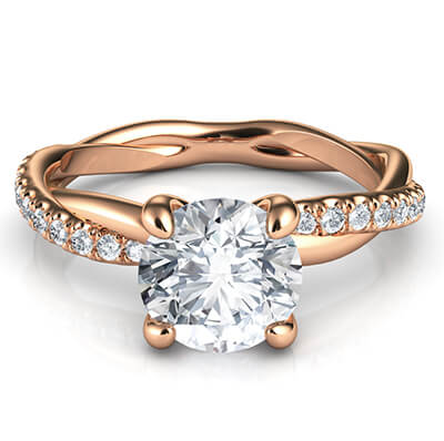 Anillo de compromiso de cuerda de oro rosa de cristal con diamantes laterales, para todas las formas