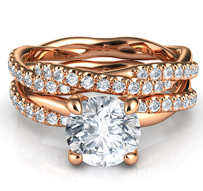 Conjunto nupcial de cuerda de oro rosa con adornos, para todas las formas y tamaños de diamantes
